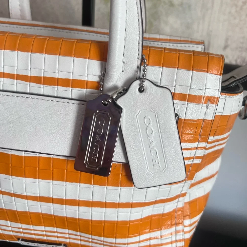 Coach Mini Riley Bleecker White & Orange Striped Mini Satchel/Crossbody 2014 - Picture 3 of 12